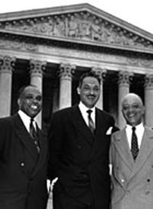 From left, attorneys George E.C. Hayes, Thurgood Marshall, and James Nabrit Jr. celebrate their victory in the Brown case on May 17, 1954